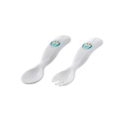 Mamajoo Non Spill Training Cup White 270ml with Handle & Design Spoon & Fork Set Owl