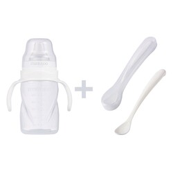 Mamajoo Non Spill Transparent Training Cup with Handle 270 ml & Twin Feeding Spoons White & Storage Box - Thumbnail
