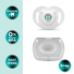 Mamajoo Orthodontic Design Soother Owl & White with Storage Box / 6+ Months - 2