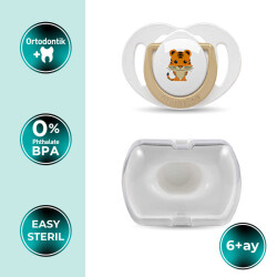 Mamajoo Orthodontic Design Soother Tiger & Ecru with Storage Box / 6+ Months - 2