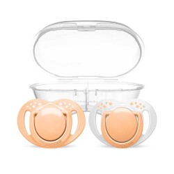 Mamajoo Ortodontik Damaklı Emzik, Powder Blush, 6+ Ay, Emzik Saklama & Sterilizasyon Kutulu, İkili Set 