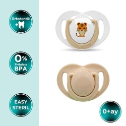 Mamajoo Ortodontik Emzik, Ekru Kaplan, 0+ Ay, Saklama & Sterilizasyon Kutulu, İkili - 2