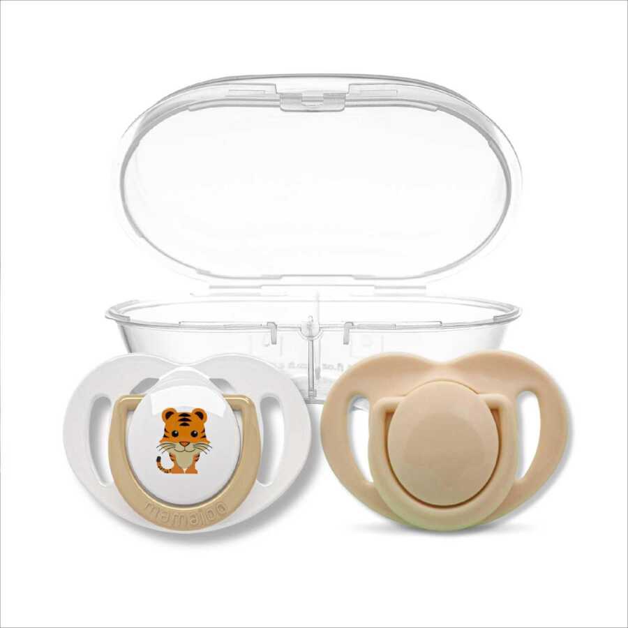 Mamajoo Ortodontik Emzik, Ekru Kaplan, 6+ Ay, Saklama & Sterilizasyon Kutulu, İkili - Mamajoo