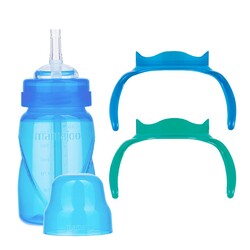Mamajoo - Mamajoo Akıtmaz Antikolik Pipetli Bardak 270 ml / Mavi & Biberon Kulpu 2'li Mavi / Yeşil