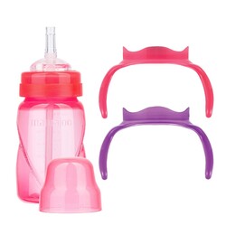 Mamajoo - Mamajoo Akıtmaz Antikolik Pipetli Bardak 270 ml / Pembe & Biberon Kulpu 2'li Pembe / Mor