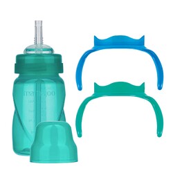 Mamajoo - Mamajoo Akıtmaz Antikolik Pipetli Bardak 270 ml / Yeşil & Biberon Kulpu 2'li Mavi / Yeşil