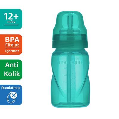 Mamajoo Akıtmaz Antikolik Pipetli Bardak 270 ml / Yeşil & Biberon Kulpu 2'li Mavi / Yeşil