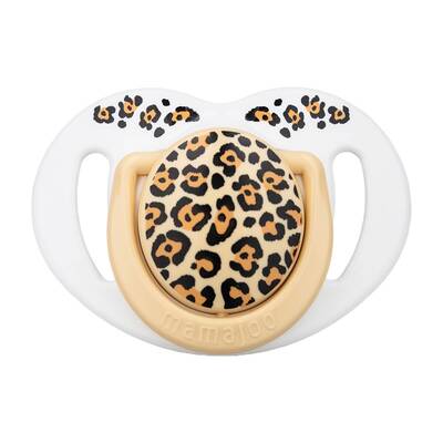 Mamajoo Doppel kieferorthopädische Design Schnuller Beige Leopard mit Sterilisations- und Aufbewahrungsbox / 0+ Monate
