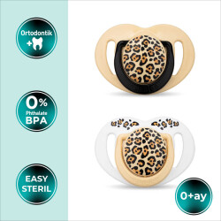 Mamajoo Doppel kieferorthopädische Design Schnuller Beige Leopard mit Sterilisations- und Aufbewahrungsbox / 0+ Monate - 2