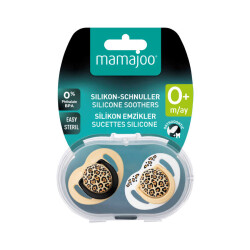 Mamajoo Doppel kieferorthopädische Design Schnuller Beige Leopard mit Sterilisations- und Aufbewahrungsbox / 0+ Monate - 8