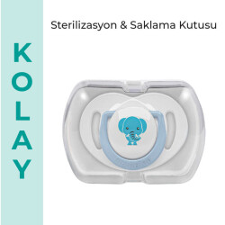 Mamajoo Schnuller im kieferorthopädischen Design Elefant & Blau mit Aufbewahrungsbox / 0+ Monate - 6