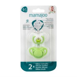 Mamajoo 2 x kieferorthopädische Design Schnuller Frosch & Grün /0+ Monate - 3