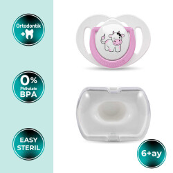 Mamajoo Schnuller im kieferorthopädischen Design Kuh & Rosa mit Aufbewahrungsbox / 6+ Monate - 2