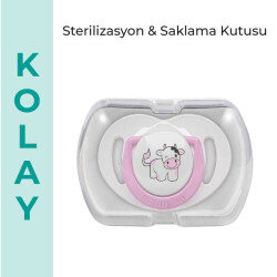 Mamajoo Schnuller im kieferorthopädischen Design Kuh & Rosa mit Aufbewahrungsbox / 6+ Monate - 6
