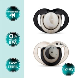 Mamajoo kieferorthopädische Design Schnuller Pearl&Schwarz mit Sterilisations- und Aufbewahrungsbox / Nacht&Tag 12+ Monate - 2