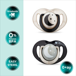 Mamajoo kieferorthopädische Design Schnuller Schwarz&Pearl mit Sterilisations- und Aufbewahrungsbox / Nacht&Tag 0+ Monate - 2