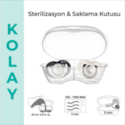 Mamajoo kieferorthopädische Design Schnuller Schwarz&Pearl mit Sterilisations- und Aufbewahrungsbox / Nacht&Tag 0+ Monate - 6