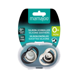 Mamajoo kieferorthopädische Design Schnuller Schwarz&Pearl mit Sterilisations- und Aufbewahrungsbox / Nacht&Tag 0+ Monate - 8