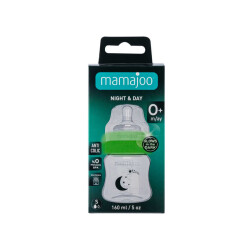 Mamajoo Nacht&Tag Babyflasche 160 ml & kieferorthopädische Design Schnuller Schwarz&Pearl mit Sterilisations- und Aufbewahrungsbox / Nacht&Tag 0+ Monate - 10
