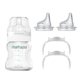  - Mamajoo Silber Babyflasche 150 ml & 2 x Anti-Kolik Weicher Schnabel & Aufbewahrungsbox & 2 x Trink-Lernbecher / Babyflasche Griff 