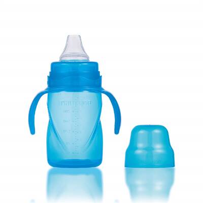 Mamajoo Silber Babyflasche 150 ml & Auslaufsichere Trink-Lernbecher Blau 270ml mit Griff & Anti-Kolik Weicher Schnabel