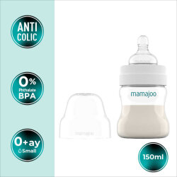 Mamajoo Silber Babyflasche 150 ml & Auslaufsichere Trink-Lernbecher Puderrosa 270ml mit Griff & Anti-Kolik Weicher Schnabel - 2