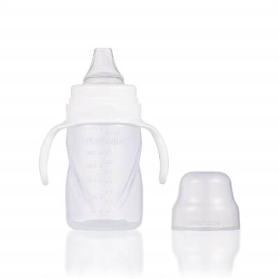 Mamajoo Silber Babyflasche 150 ml & Auslaufsichere Trink-Lernbecher Transparent 270ml mit Griff & Anti-Kolik Weicher Schnabel