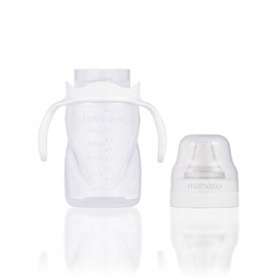 Mamajoo Silber Babyflasche 150 ml & Auslaufsichere Trink-Lernbecher Transparent 270ml mit Griff & Anti-Kolik Weicher Schnabel