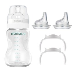  - Mamajoo Silber Babyflasche 250 ml & 2 x Anti-Kolik Weicher Schnabel & Aufbewahrungsbox & 2 x Trink-Lernbecher / Babyflasche Griff 