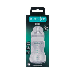 Mamajoo Silber Babyflasche 250 ml & 2 x Anti-Kolik Weicher Schnabel & Aufbewahrungsbox & 2 x Trink-Lernbecher / Babyflasche Griff - Thumbnail