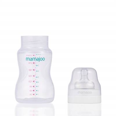 Mamajoo Silber Babyflasche 250 ml & Auslaufsichere Trink-Lernbecher Blau 270ml mit Griff & Anti-Kolik Weicher Schnabel