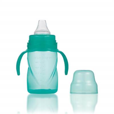 Mamajoo Silber Babyflasche 250 ml & Auslaufsichere Trink-Lernbecher Grün 270ml mit Griff & Anti-Kolik Weicher Schnabel