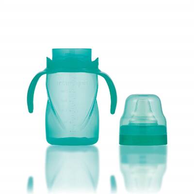 Mamajoo Silber Babyflasche 250 ml & Auslaufsichere Trink-Lernbecher Grün 270ml mit Griff & Anti-Kolik Weicher Schnabel