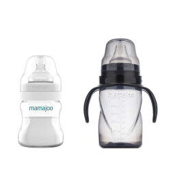 Mamajoo Antikolik Biberon 150 ml & Antikolik Akıtmaz Alıştırma Bardağı 270 ml - Black - Mamajoo