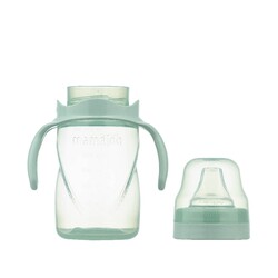 Mamajoo Silver Biberon 150 ml & Kulplu Eğitici Bardak 270 ml / Powder Green - Thumbnail