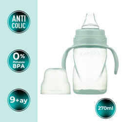 Mamajoo Antikolik Biberon 150 ml & Antikolik Akıtmaz Alıştırma Bardağı 270 ml – Powder Green - 3