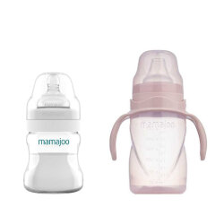 Mamajoo Antikolik Biberon 150 ml & Antikolik Akıtmaz Alıştırma Bardağı 270 ml – Powder Pink - Mamajoo