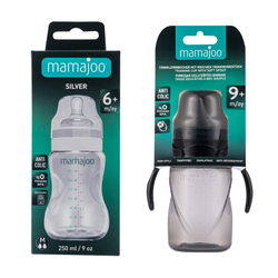 Mamajoo Silver Biberon 250ml & Kulplu Eğitici Bardak 270ml / Black - Thumbnail