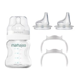 Mamajoo - Mamajoo Silver Feeding Bottle 150ml & Anticolic Soft Spout 2-pack & Storage Box & Training Cup Bottle Handles