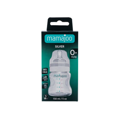 Mamajoo Silver Feeding Bottle 150ml & Anticolic Soft Spout 2-pack & Storage Box & Training Cup Bottle Handles