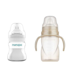 Mamajoo Silver Feeding Bottle 150ml & Non Spill Training Cup Pearl 270ml with Handle - 1