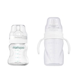 Mamajoo Silver Feeding Bottle 150ml & Non Spill Training Cup White 270ml with Handle - Thumbnail