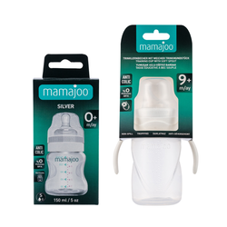 Mamajoo Silver Feeding Bottle 150ml & Non Spill Training Cup White 270ml with Handle - Thumbnail