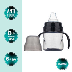 Mamajoo Silver Feeding Bottle 250ml & Non Spill Training Cup Black 160ml with Handle - 3