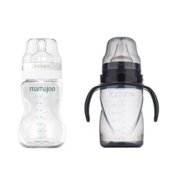Mamajoo - Mamajoo Silver Feeding Bottle 250ml & Non Spill Training Cup Black 270ml with Handle