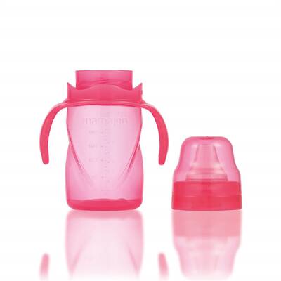 Mamajoo Silver Feeding Bottle 250ml & Non Spill Training Cup Pink 270ml with Handle