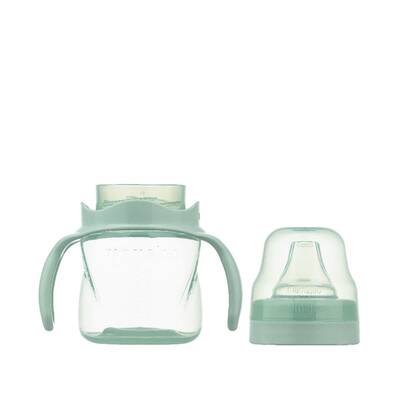 Mamajoo Silver Feeding Bottle 250ml & Non Spill Training Cup Powder Green 160ml with Handle