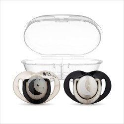 Mamajoo Ortodontik Damaklı Emzik, Pearl & Black, 12+ Ay, Emzik Saklama & Sterilizasyon Kutulu, İkili Set - Mamajoo