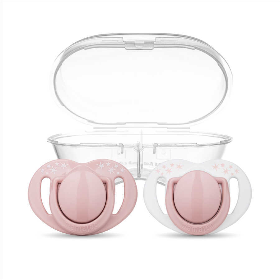 Mamajoo Ortodontik Damaklı Emzik, Powder Pink, 6+ Ay, Emzik Saklama & Sterilizasyon Kutulu, İkili Set - Mamajoo