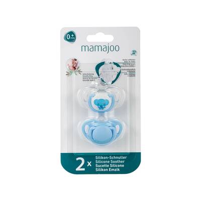 Mamajoo Sterilizasyon & Saklama Kutulu Silikon Ortodontik İkili Emzik Mavi Fil / 0 ay +
